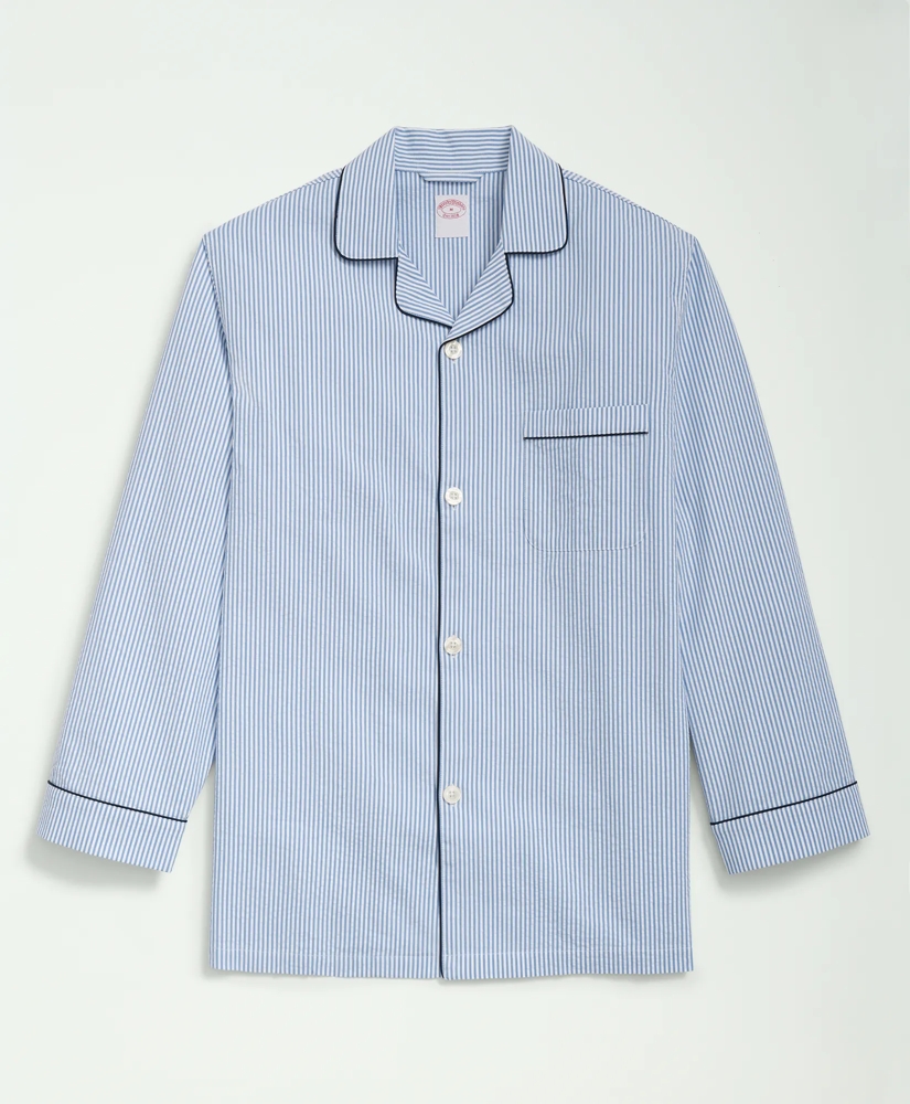 Stretch Cotton Seersucker Striped Pajamas, image 2
