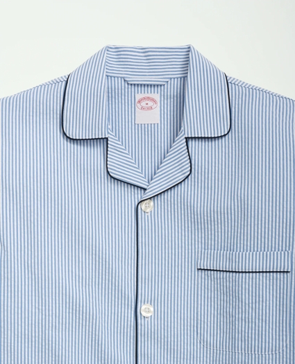 Stretch Cotton Seersucker Striped Pajamas, image 4