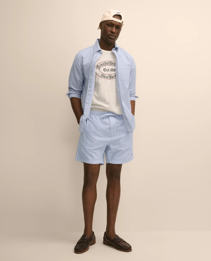 Cotton Oxford Stripe Lounge Shorts, image 1