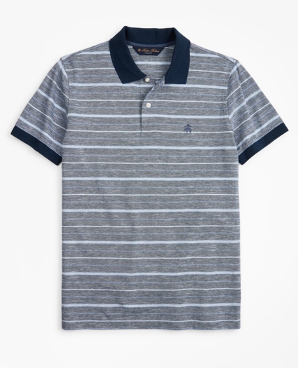 Slim Fit Cotton and Linen Stripe Polo Shirt, image 1