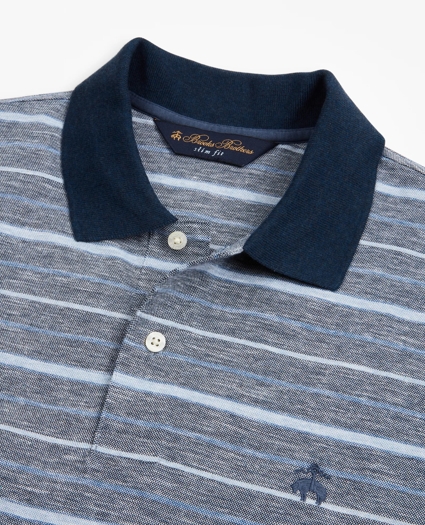Slim Fit Cotton and Linen Stripe Polo Shirt, image 2