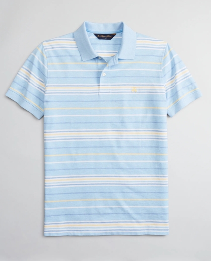 Slim Fit Cotton and Linen Slub Stripe Polo Shirt, image 1