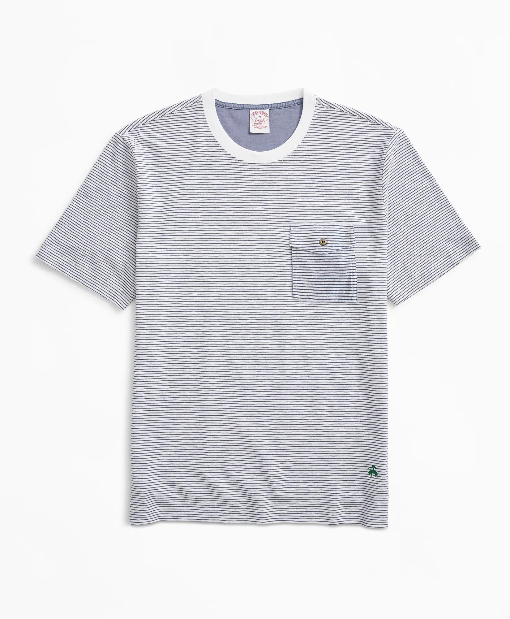 Striped Slub Cotton Pocket T-Shirt, image 1