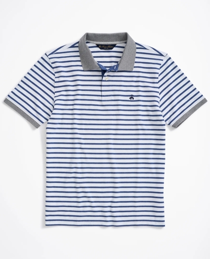 Slim Fit Stretch Cotton Pique Stripe Polo Shirt, image 1