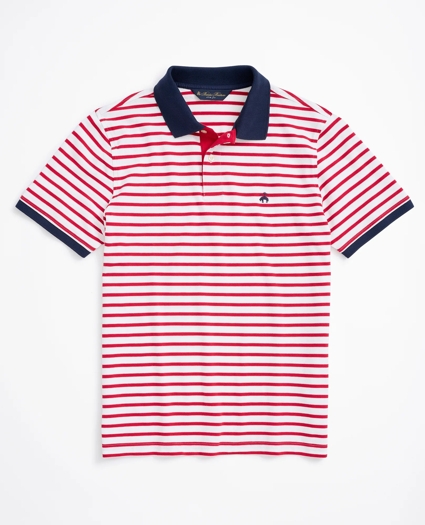 Slim Fit Stretch Cotton Pique Stripe Polo Shirt, image 1