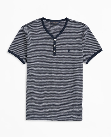 Short-Sleeve Striped Slub Cotton Henley, image 1