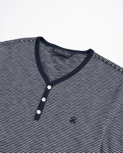 Short-Sleeve Striped Slub Cotton Henley, image 2