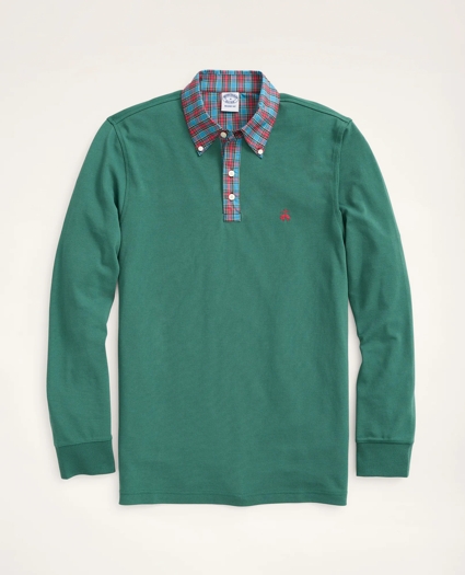 Slim Fit Tartan Collar Long-Sleeve Polo Shirt, image 1