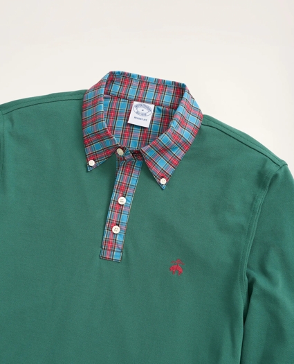 Slim Fit Tartan Collar Long-Sleeve Polo Shirt, image 2