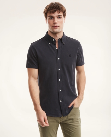 Washed Cotton Pique Short-Sleeve Knit Shirt, image 1