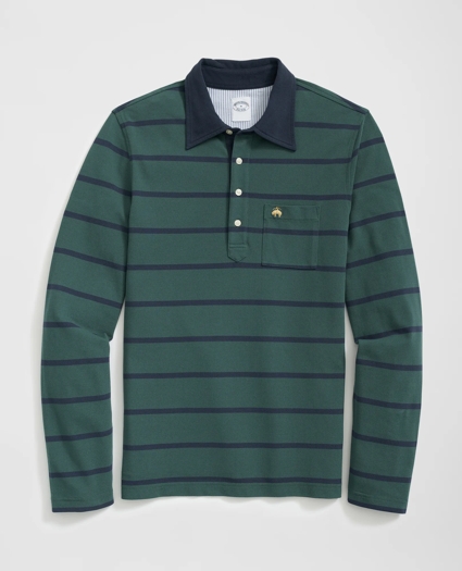The Vintage Long Sleeve Polo Shirt in BB#3 Stripe Pique Cotton, image 1