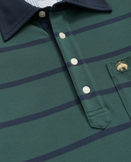 The Vintage Long Sleeve Polo Shirt in BB#3 Stripe Pique Cotton, image 2