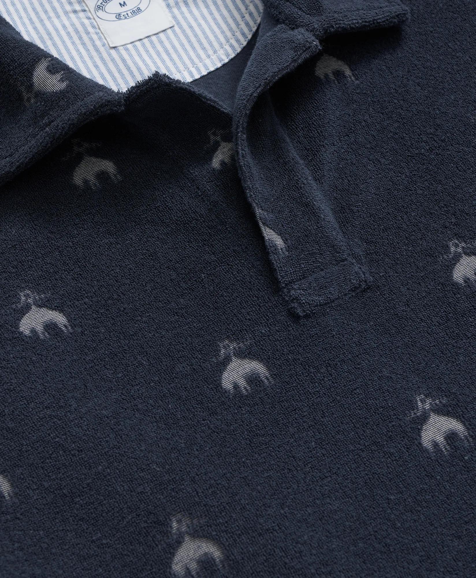 Terry Cloth Jacquard Polo Shirt with Golden Fleece Motif - Navy