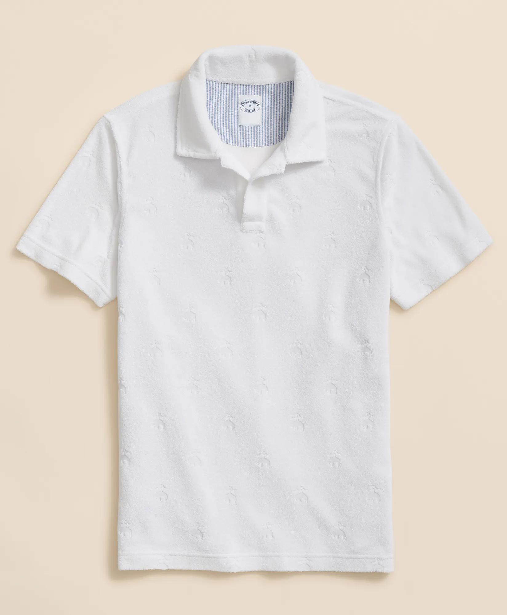 Terry Cloth Jacquard Polo Shirt with Golden Fleece Motif - White
