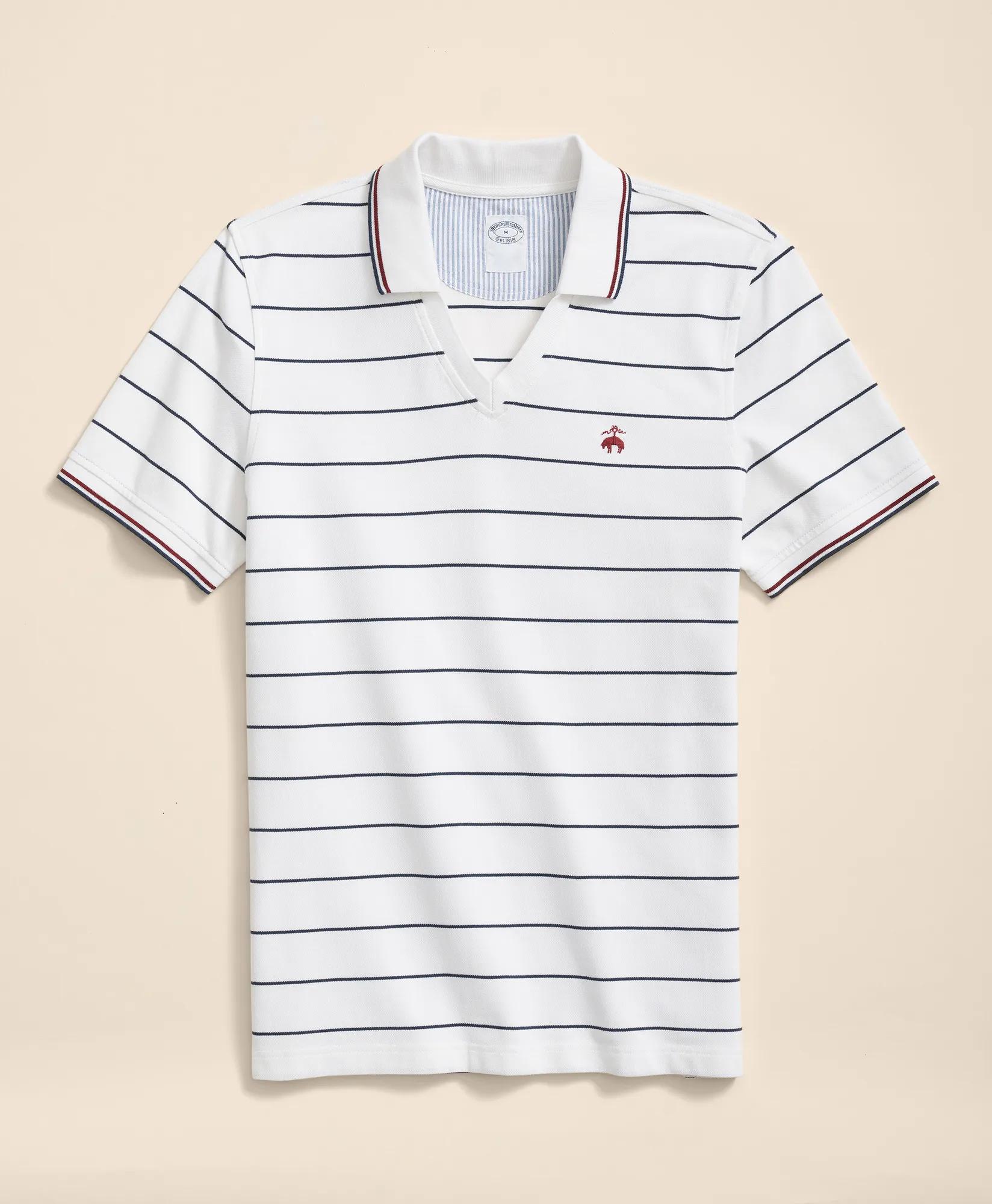 Supima Cotton Johnny Collar Soccer Stripe Polo Shirt