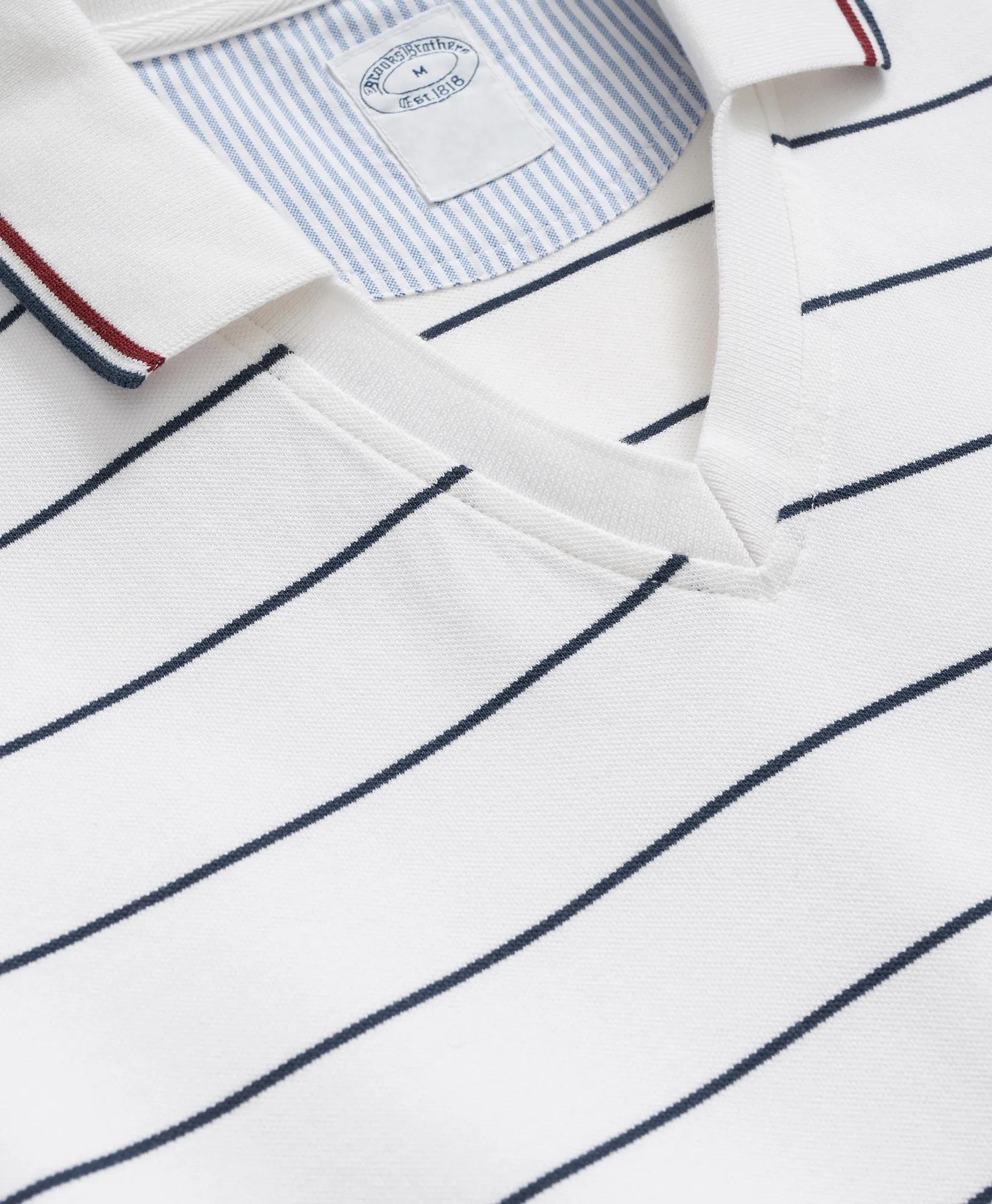 Supima Cotton Johnny Collar Soccer Stripe Polo Shirt