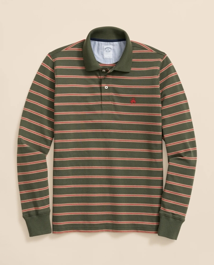Golden Fleece® Stretch Supima® Long-Sleeve Striped Polo Shirt, image 1