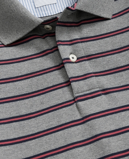 Golden Fleece® Stretch Supima® Long-Sleeve Striped Polo Shirt, image 2