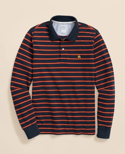 Golden Fleece® Stretch Supima® Long-Sleeve Striped Polo Shirt, image 1