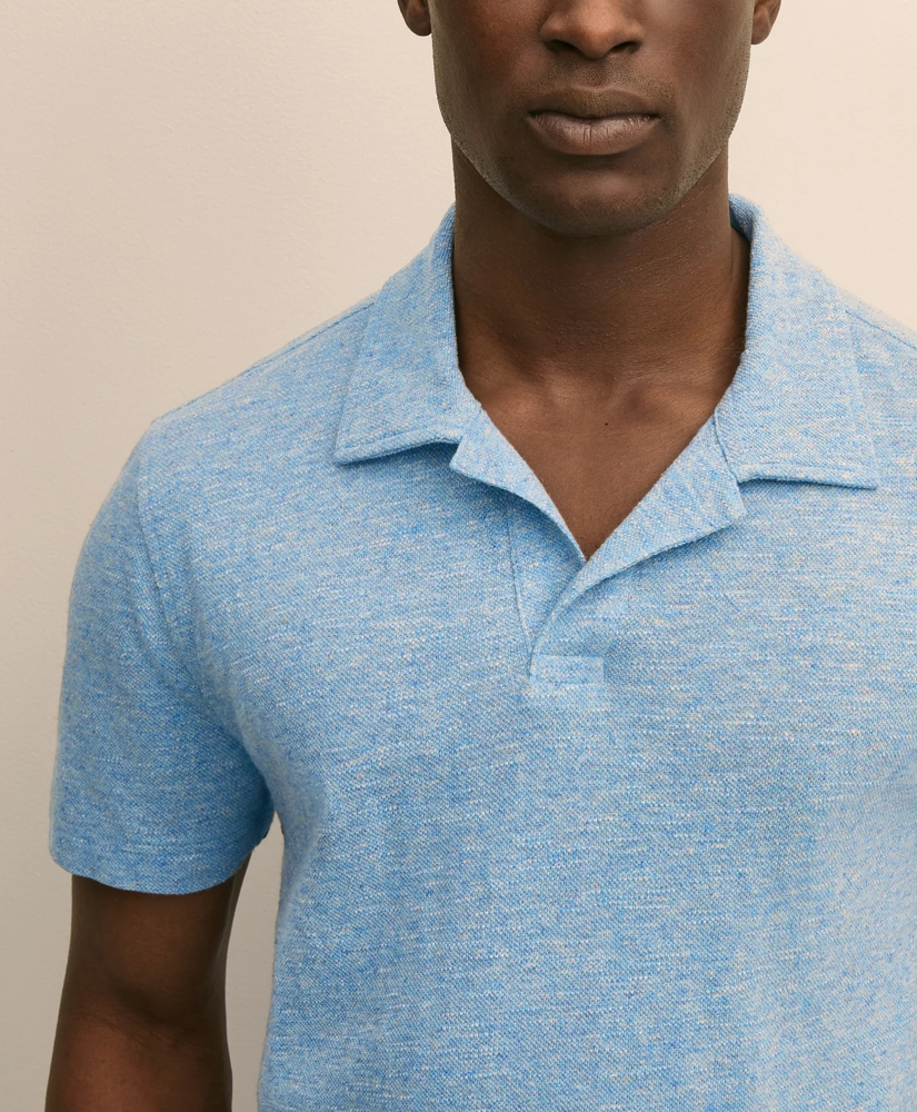 Cotton-Linen Pique Johnny Collar Shirt, image 2