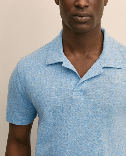 Cotton-Linen Pique Johnny Collar Shirt, image 2