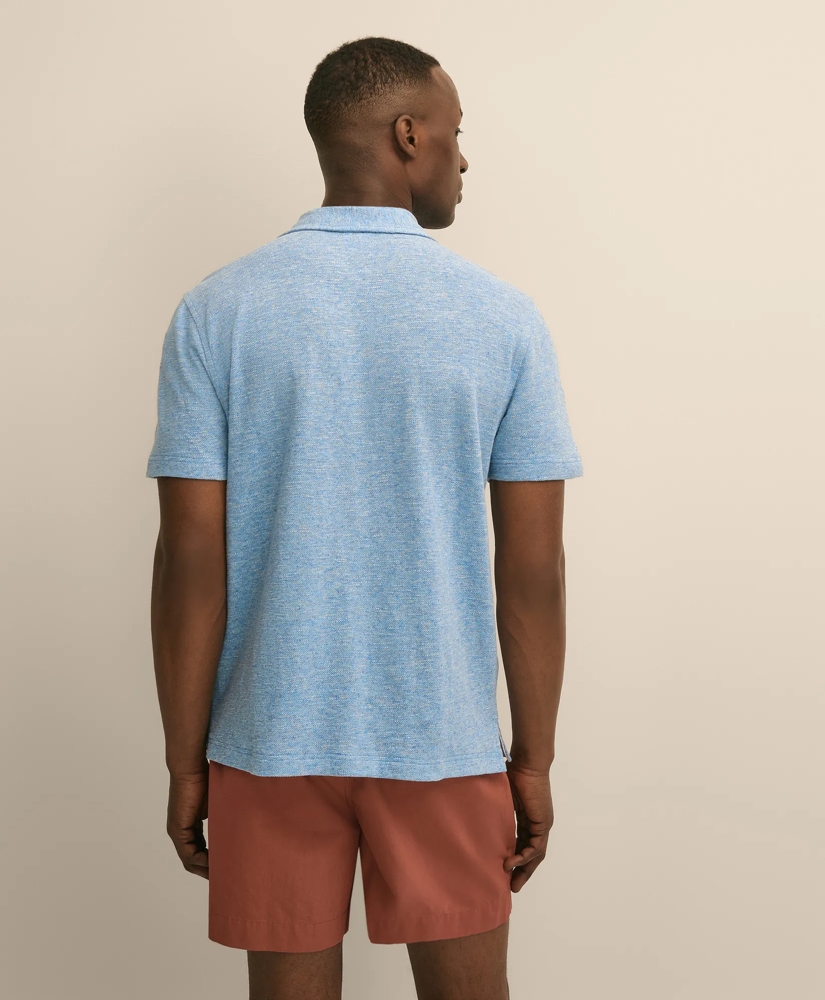 Cotton-Linen Pique Johnny Collar Shirt, image 4