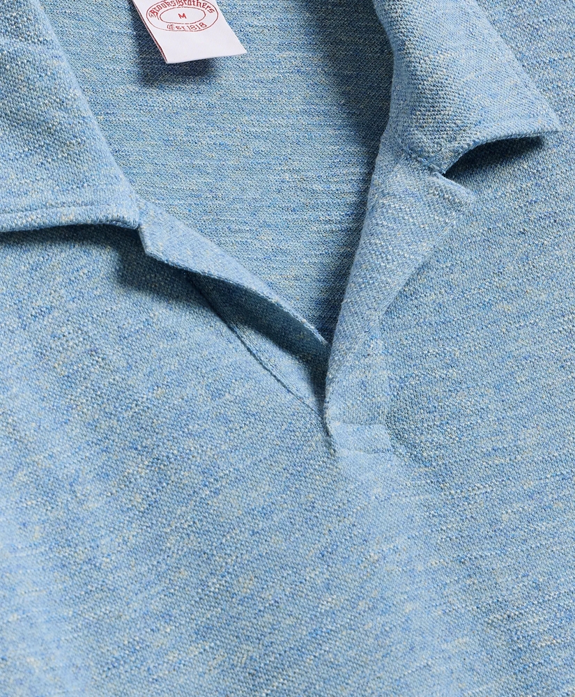 Cotton-Linen Pique Johnny Collar Shirt, image 5