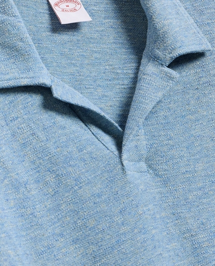 Cotton-Linen Pique Johnny Collar Shirt, image 5