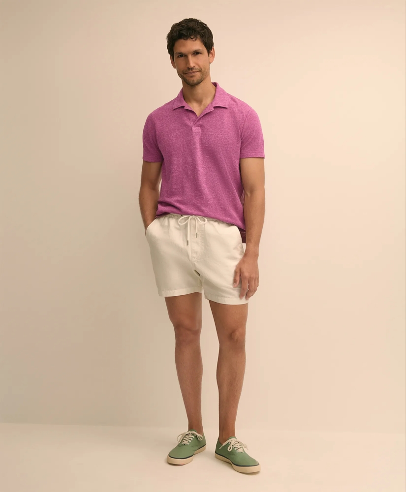 Cotton-Linen Pique Johnny Collar Shirt, image 2