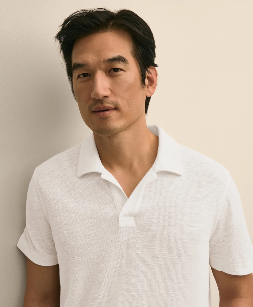 Cotton-Linen Pique Johnny Collar Shirt, image 2