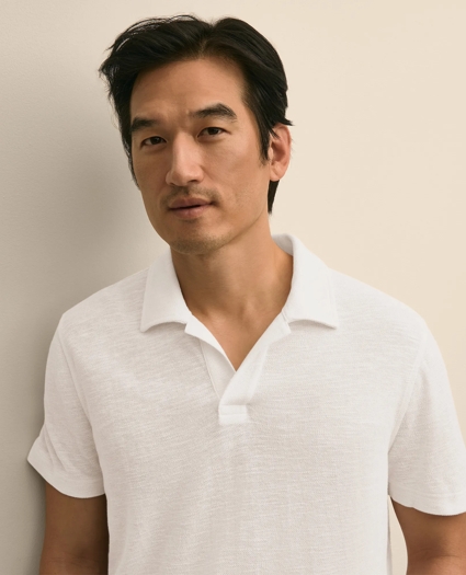 Cotton-Linen Pique Johnny Collar Shirt, image 2