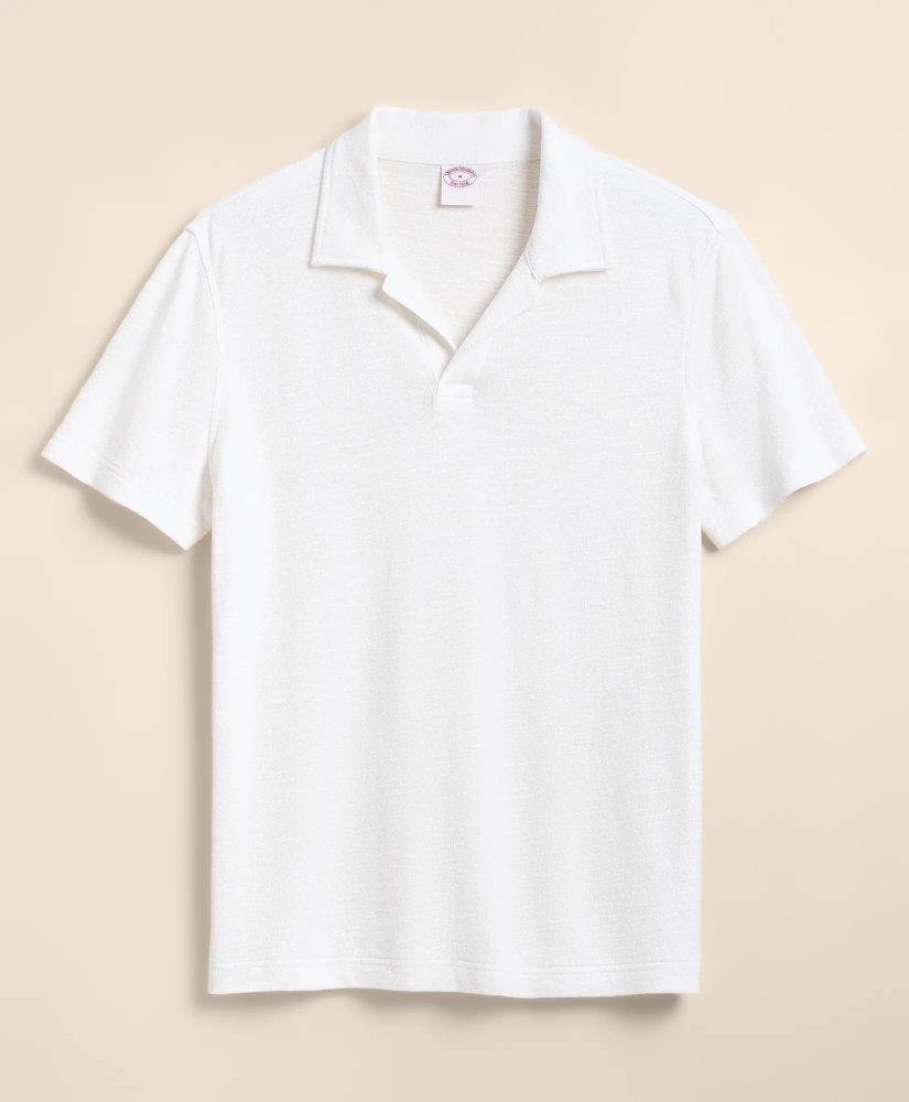 Cotton-Linen Pique Johnny Collar Shirt, image 4