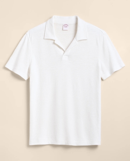 Cotton-Linen Pique Johnny Collar Shirt, image 4