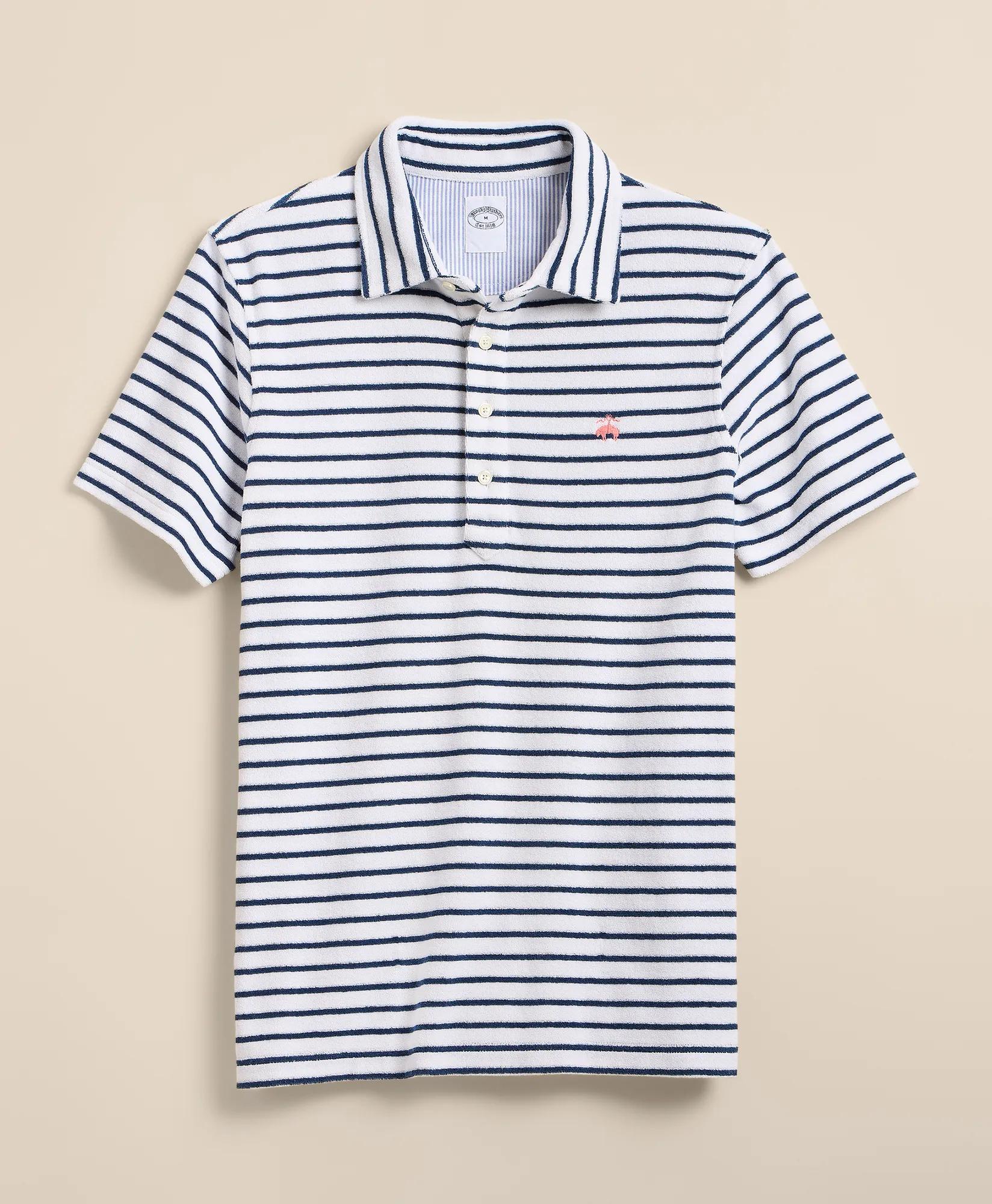 Cotton Blend Terry Cloth Stripe Polo Shirt, image 1