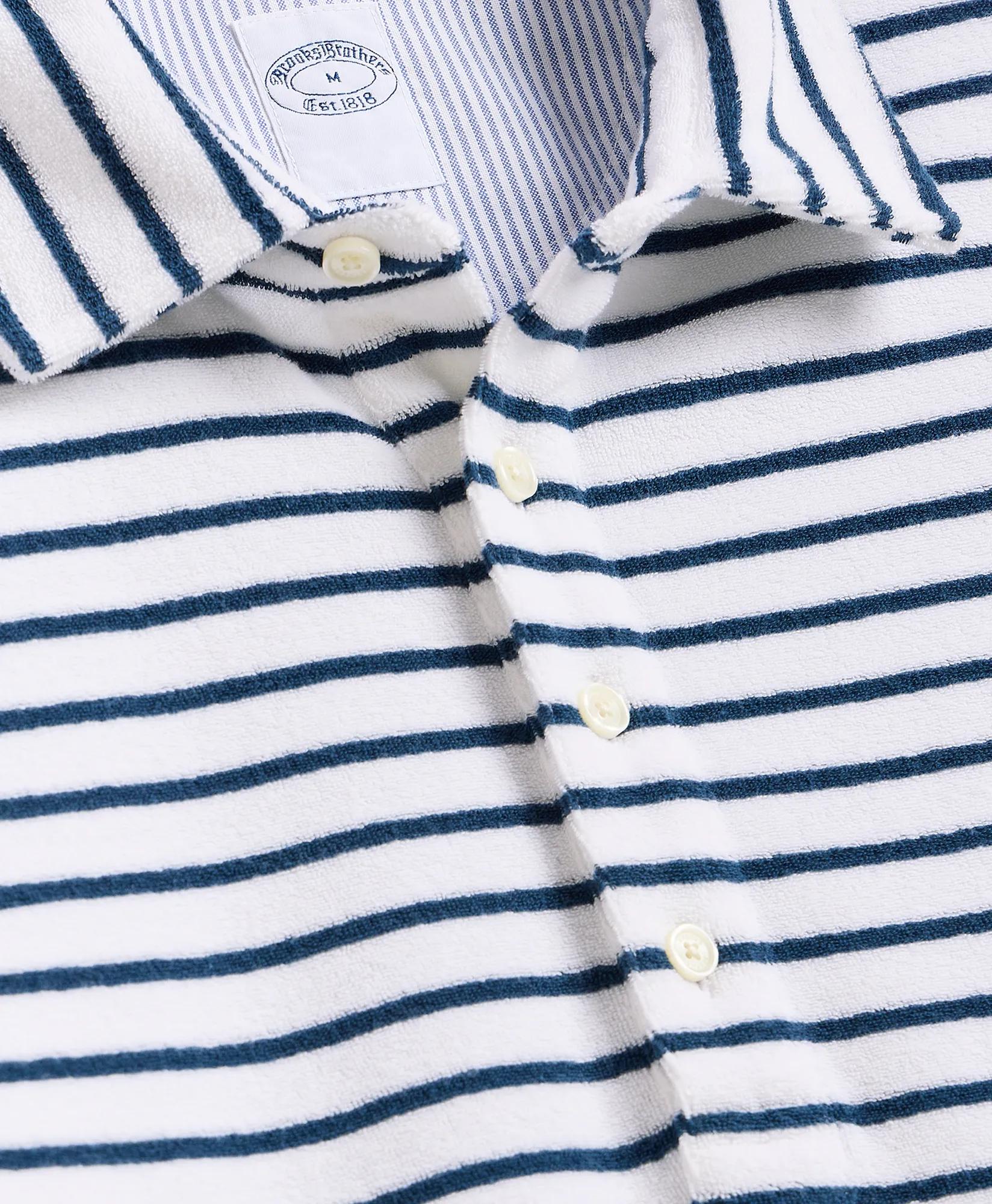 Cotton Blend Terry Cloth Stripe Polo Shirt, image 2