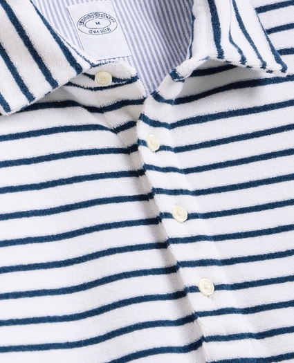 Cotton Blend Terry Cloth Stripe Polo Shirt, image 2