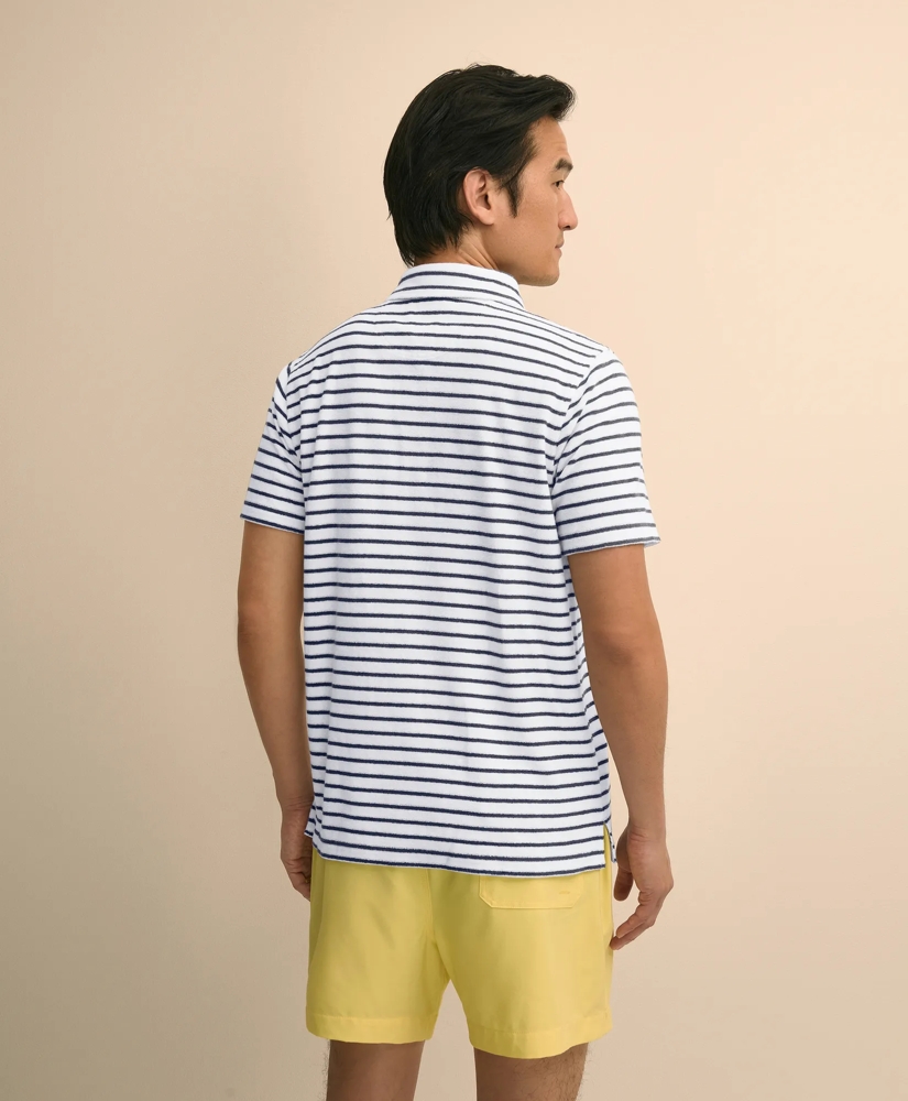 Cotton Blend Terry Cloth Stripe Polo Shirt, image 4