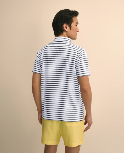 Cotton Blend Terry Cloth Stripe Polo Shirt, image 4