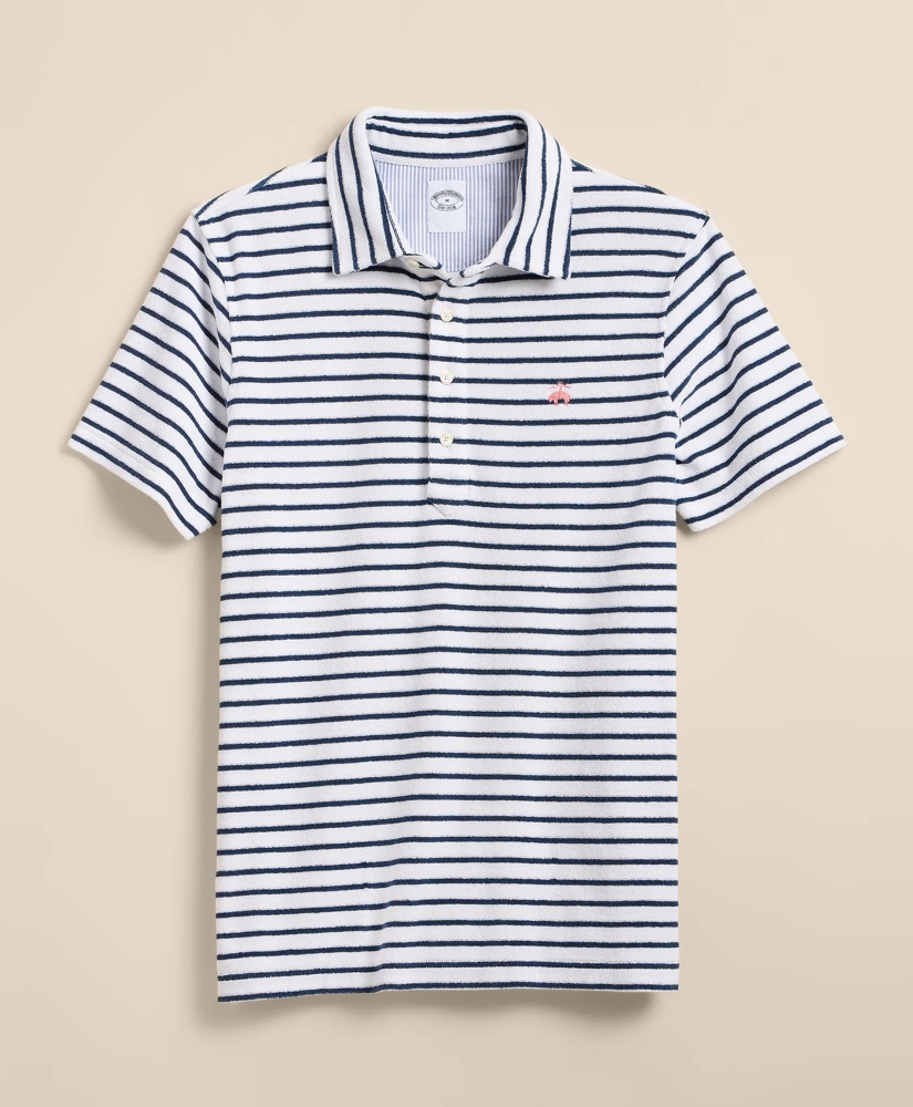 Cotton Blend Terry Cloth Stripe Polo Shirt, image 5