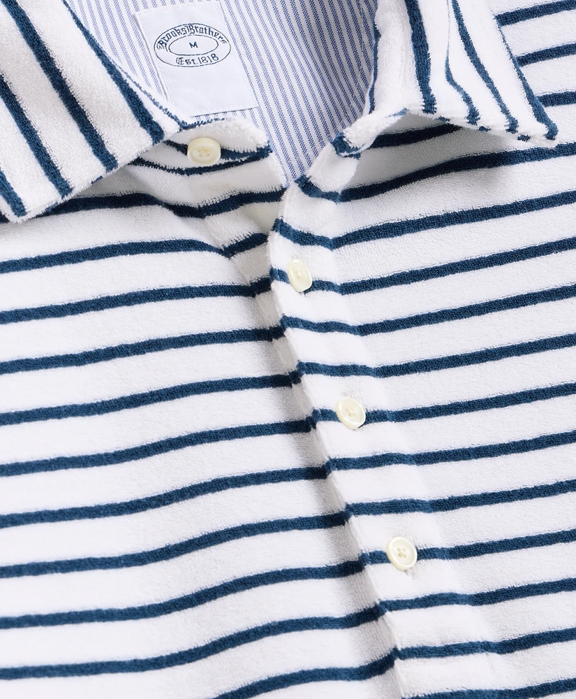 Cotton Blend Terry Cloth Stripe Polo Shirt, image 6