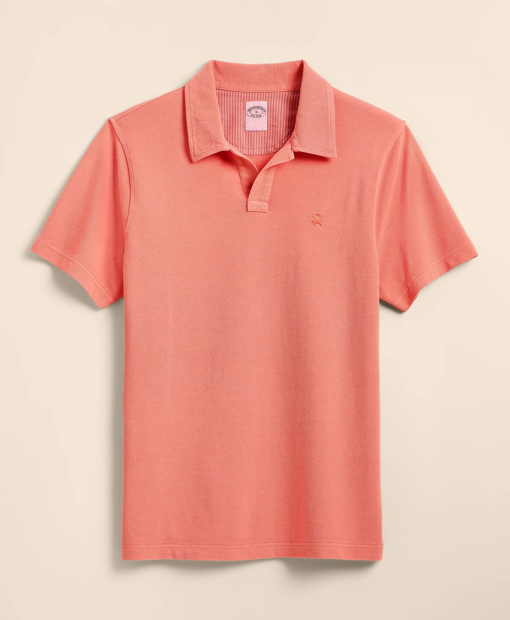 Cotton Pique Garment-Dyed Johnny Collar Polo Shirt, image 1