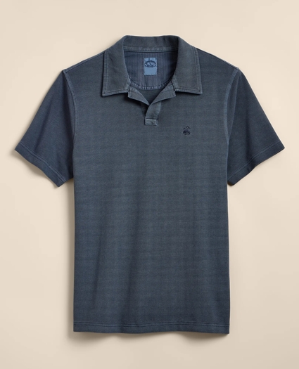 Cotton Pique Garment-Dyed Johnny Collar Polo Shirt, image 1