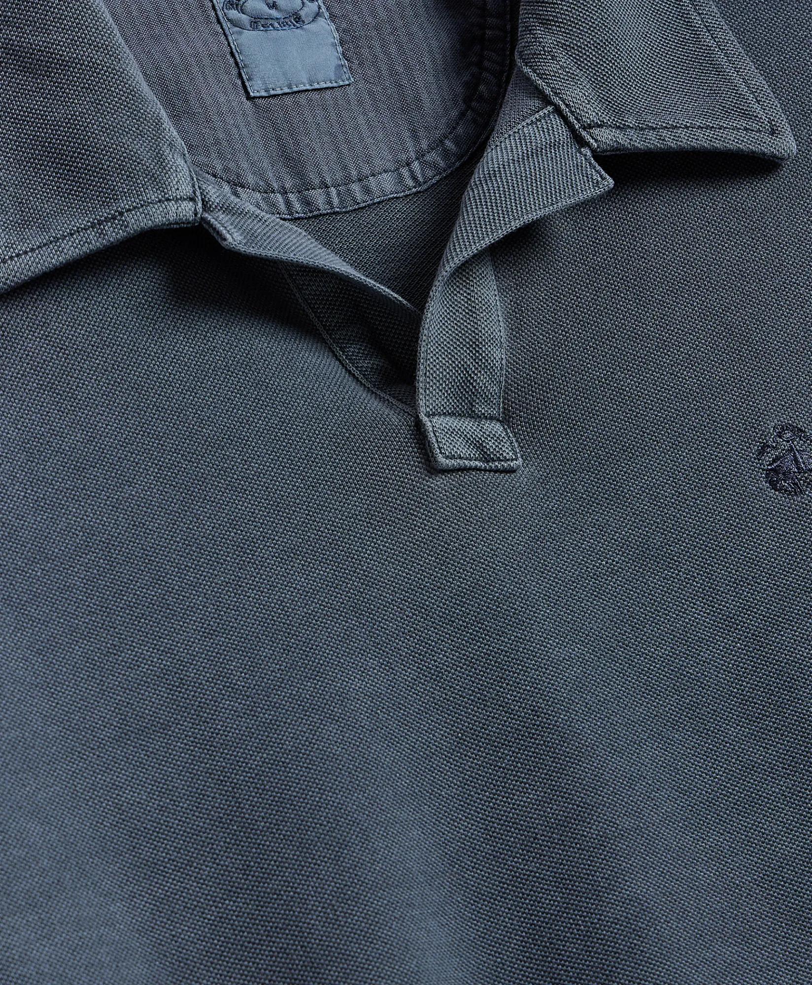 Cotton Pique Garment-Dyed Johnny Collar Polo Shirt, image 2