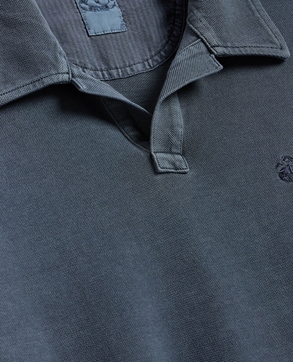 Cotton Pique Garment-Dyed Johnny Collar Polo Shirt, image 2