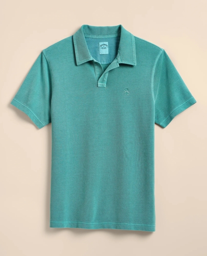Cotton Pique Garment-Dyed Johnny Collar Polo Shirt, image 3
