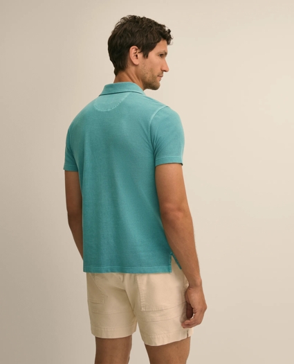 Cotton Pique Garment-Dyed Johnny Collar Polo Shirt, image 4