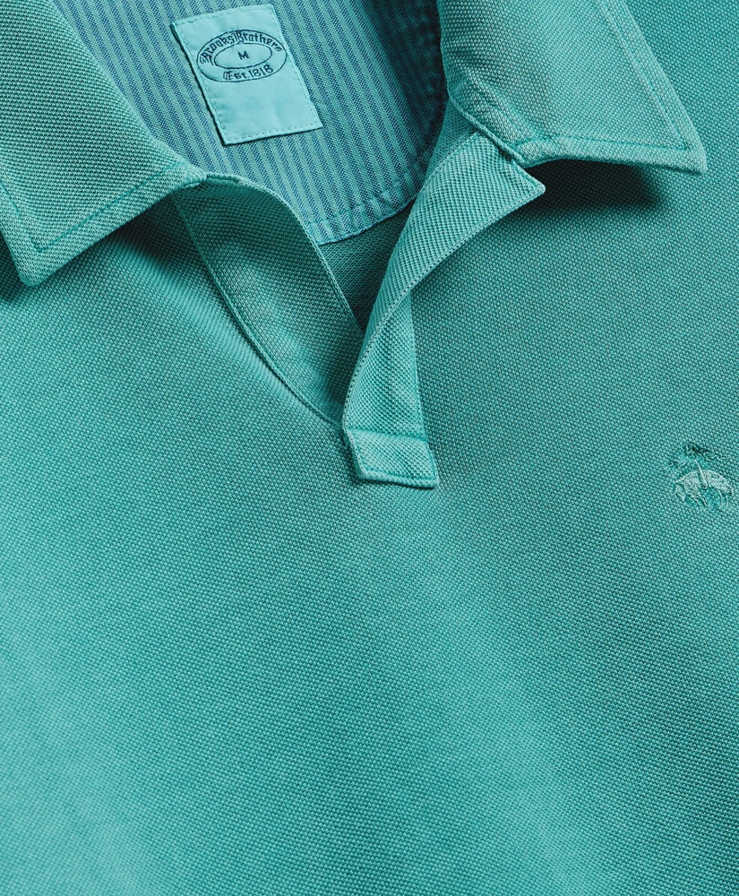 Cotton Pique Garment-Dyed Johnny Collar Polo Shirt, image 5