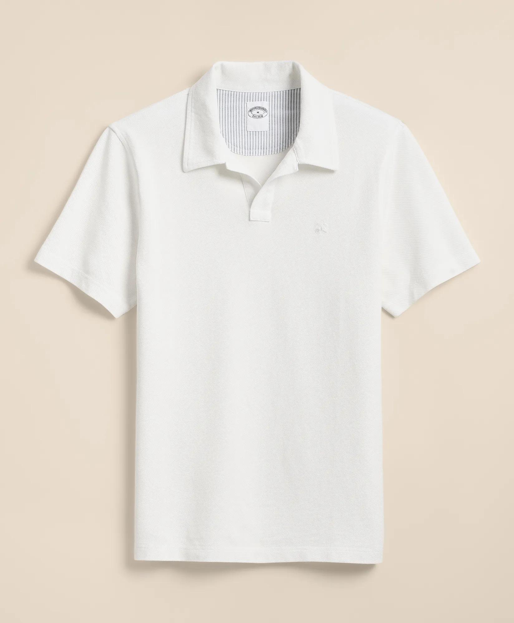 Cotton Pique Garment-Dyed Johnny Collar Polo Shirt, image 1