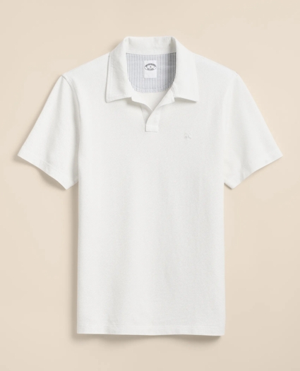 Cotton Pique Garment-Dyed Johnny Collar Polo Shirt, image 1