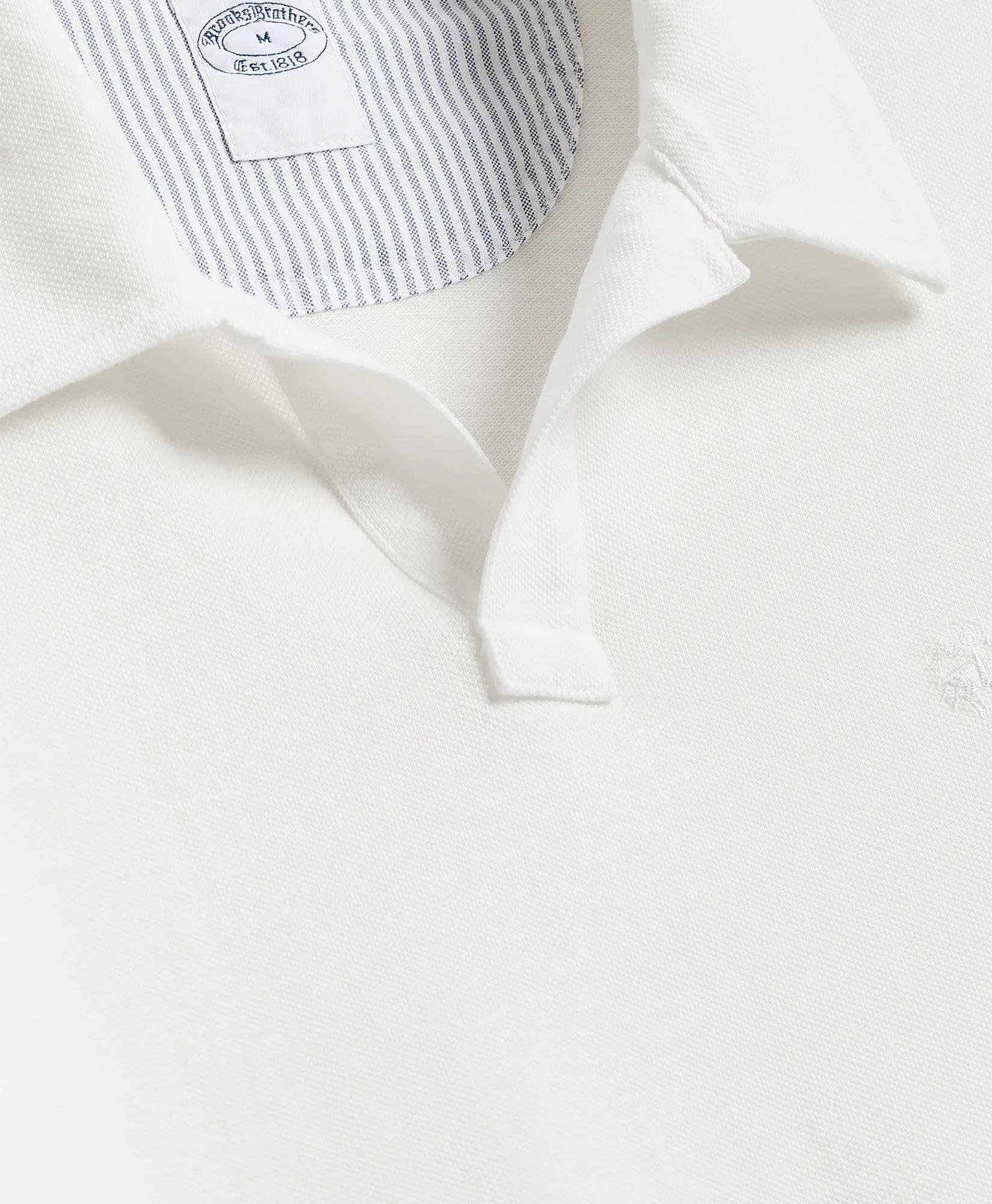 Cotton Pique Garment-Dyed Johnny Collar Polo Shirt, image 2